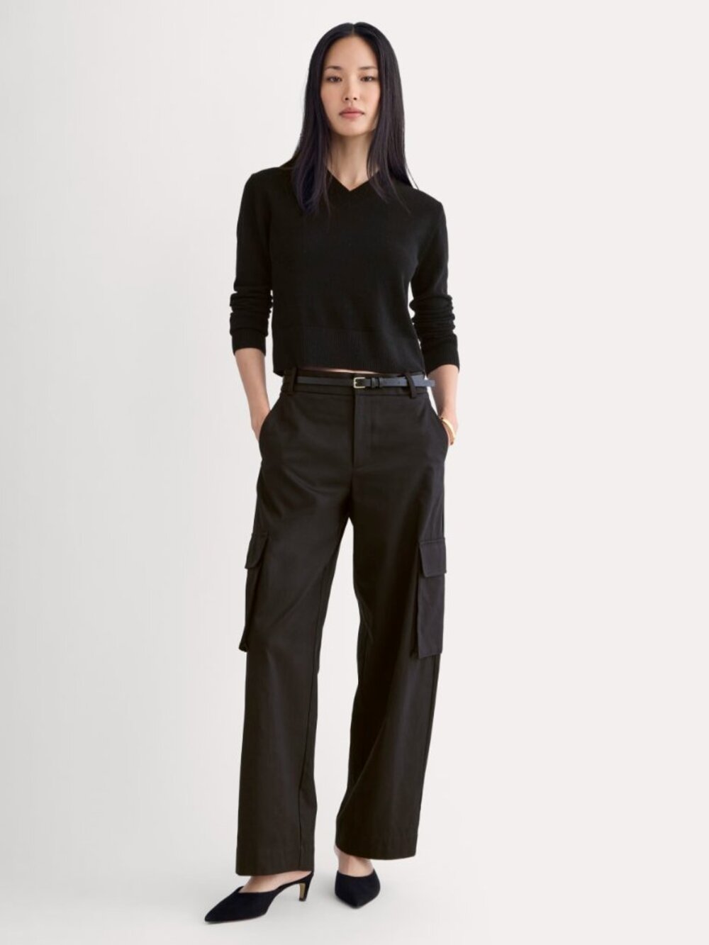 NWT Everlane Women's Wide-Leg Cargo Trouser in Buttersmooth in Black